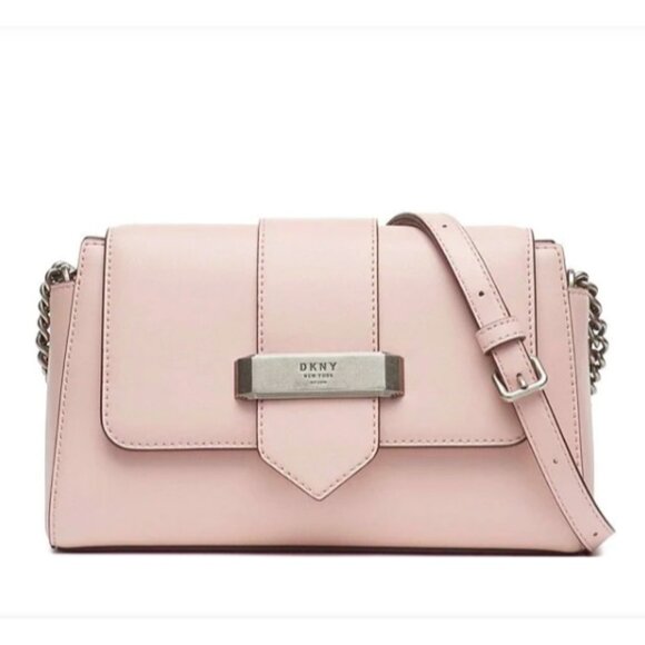 $198 Dkny Smooth Leather Cashmere Blush Pink Val Flap Shoulder Handbag - Picture 5 of 14